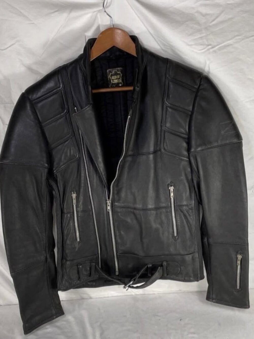Vintage Hein Gericke Black Leather Padded Motorcycle Biker Jacket Size 52